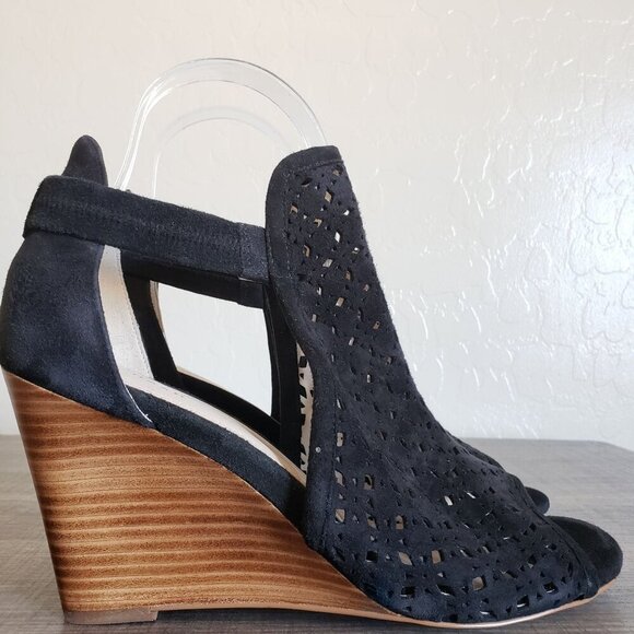 Cole Haan Edie Suede Cutout Wedge Bootie Black Size Womens 8.5 Heels Perforated - Picture 1 of 11